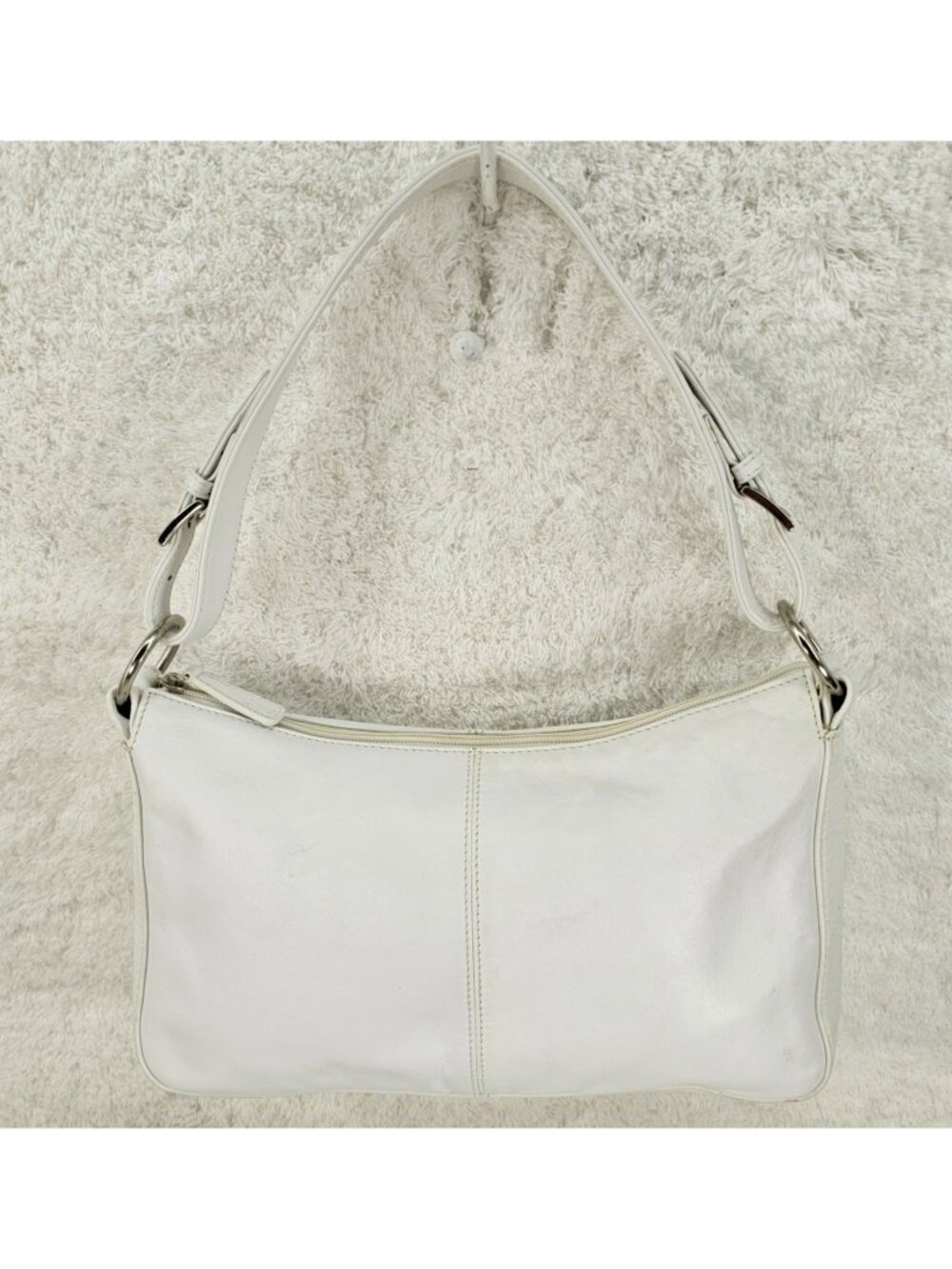 DESMO Made in Italy Smooth White Leather Shoulder Bag Silvertone Hardware Vintag
